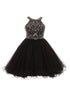 Girls Black Rhinestone Halter Neck Tulle Flower Girl Junior Bridesmaid Dress 4-20 SophiasStyle.com